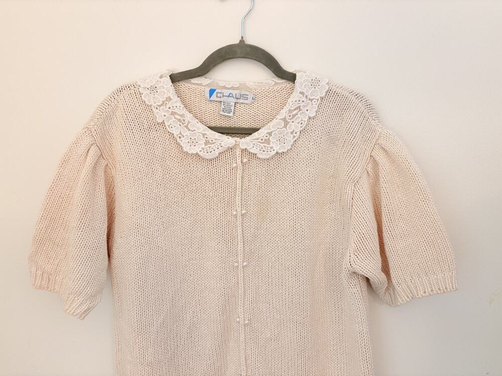 Vintage Chaus Sweater Cream Cottage Core Silk Blend Women’s Size L Pearl Korea
